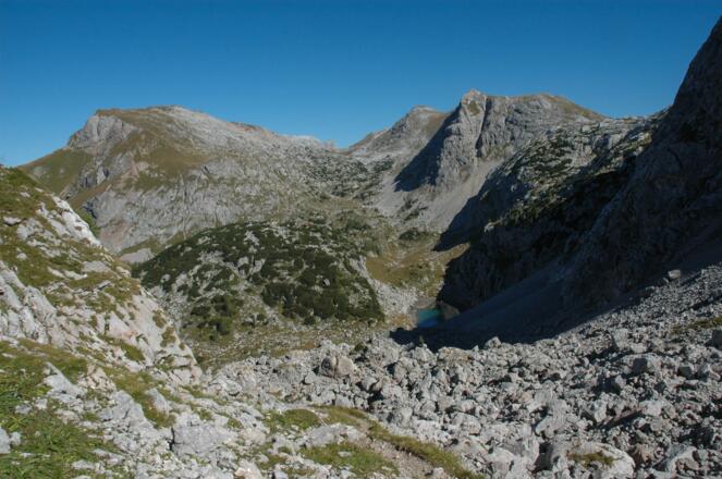Schneibstein mit Seeleinsee aus Richtung Hochgschirr