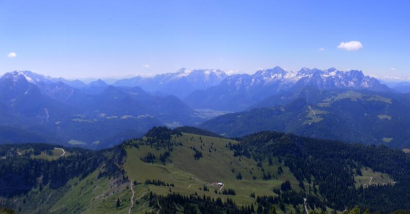 Südblick hinter der Hochalm zu Hochkalter, Leoganger und Loferer Steinbergen