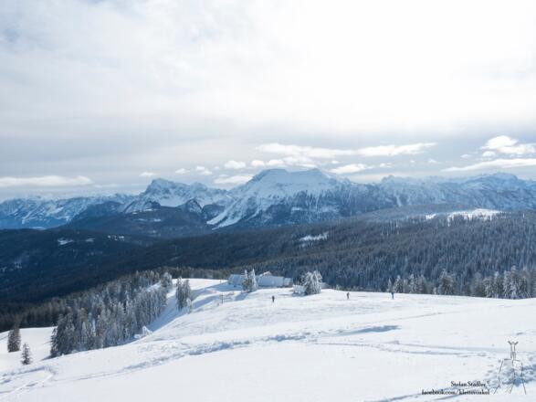 Blick auf die Staufengruppe und die Stoißer Alm im Vordergrund