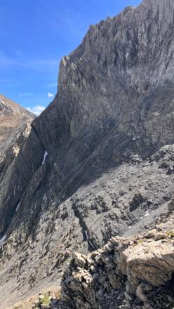 gelbe Scharte, mit Eisrinne und Querung unter der Eisenspitze