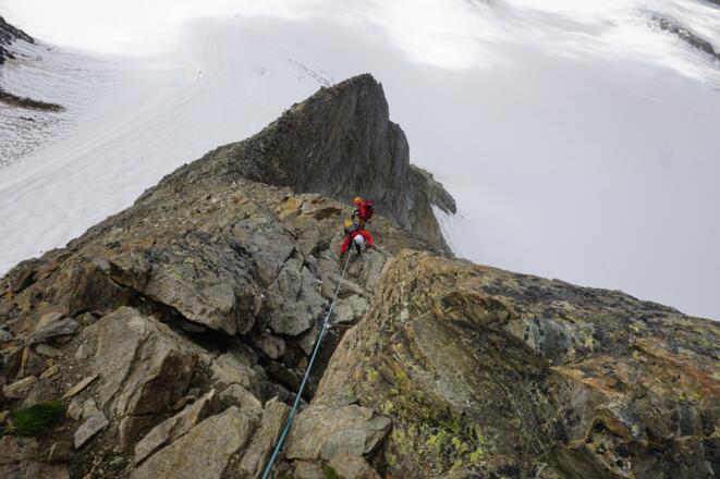 Im Abstieg - in der die Rinne unterhalb des Kamins