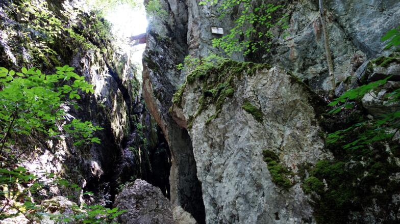 rechts 20 HM Steilabstieg in die Schlucht (Durchgang) ~535m