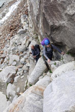 Im Abstieg - die letzten Klettermeter in der markanten Rampe