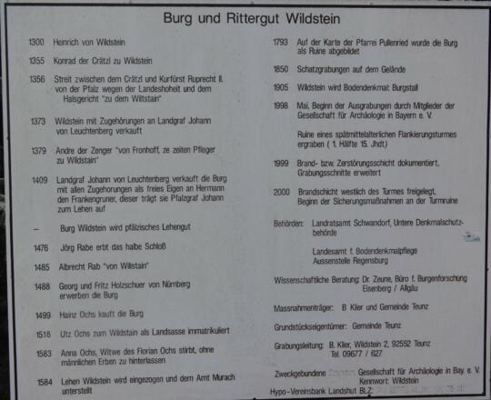 Burgstall Wildenstein - Hinweistafel