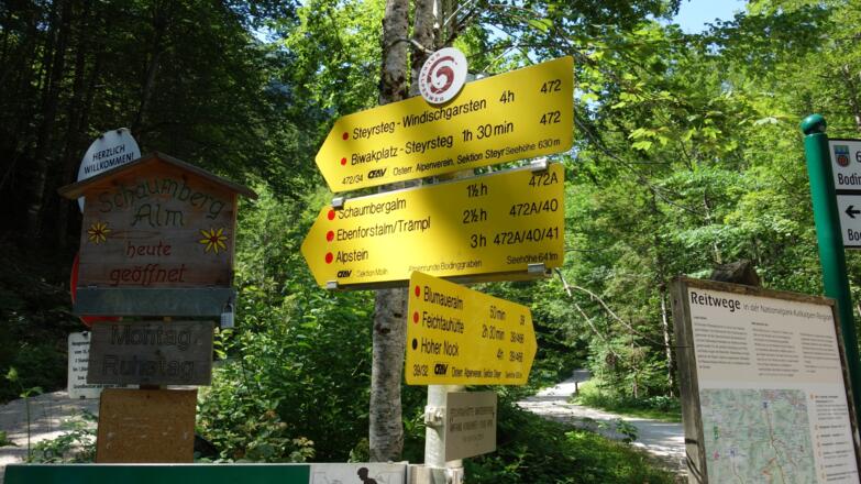 Tafel am Parkplatz Schwarzgraben 635m