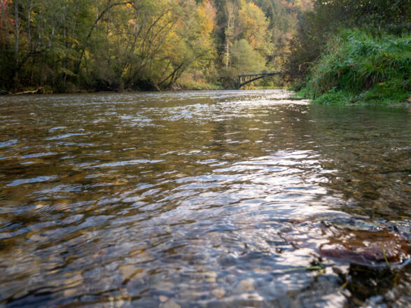 Die Mangfall mit dem gesperrten Steeg.