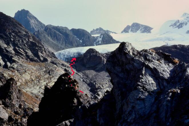 Aussicht vom Kapuzinerjoch: Aufstiegsroute zur Gletscherzunge des Rötkarlferners
