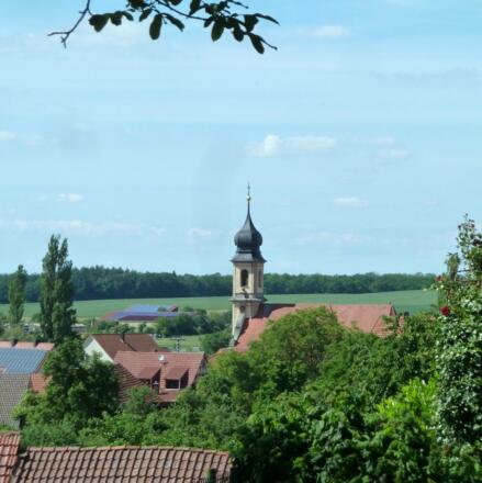 Blick vom Eulenberg zur Kirche in Michelau
