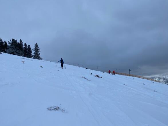 Skilift Wieserhörndl im Blick, nach Links oben in den Wald gehts weiter