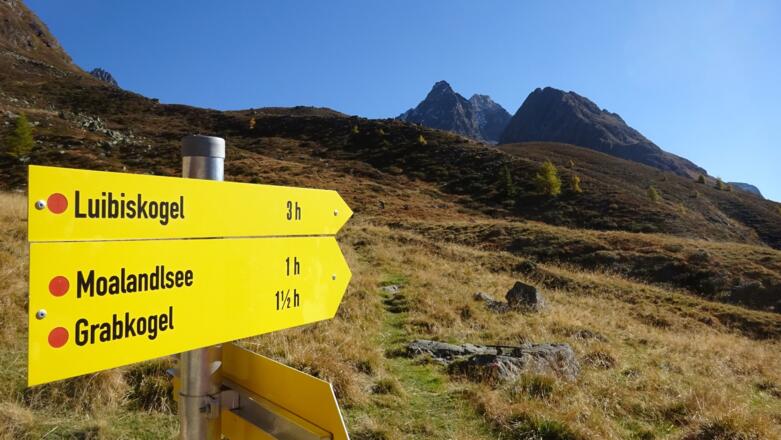 Durch den tiefen Einschnitt zwischen Schwarzkogel und Wildgartenkogel führt der Weg zum Grabkogel.