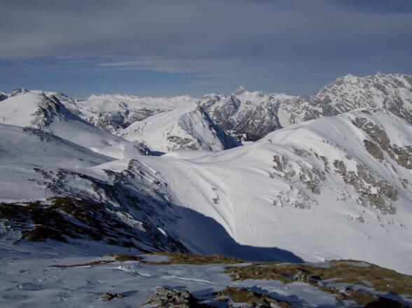 Einfahrt in die Bockskehle, eine weitere sehr steile Variante auf der Kleinen Reibe
