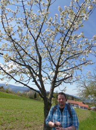 Mann mit Baum, der Blüten trägt :-)