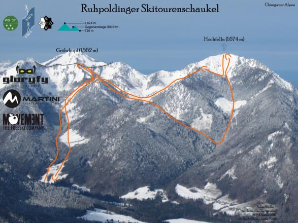 Hochfelln, Ruhpoldinger Skitourenschaukel Übersichtsbild - Topo