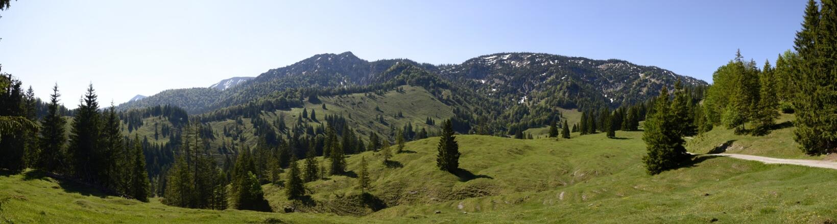 Panoramablick auf Blaubergkamm (mit Halserspitze), Schildenstein und Platteneck