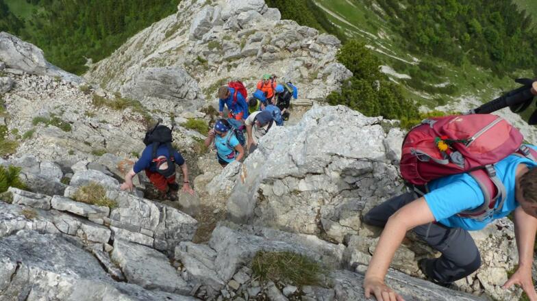 Kletterei im 1. Schwierigkeitsgrad beim Nordaufstieg