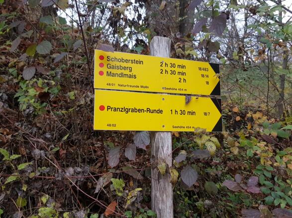 Beschilderung Pranzlgraben beim Einstieg
