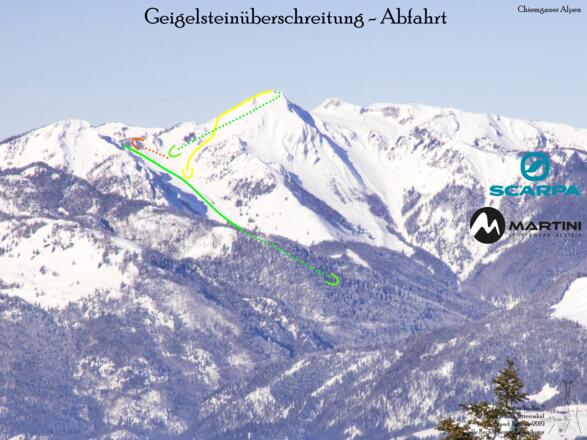Topo Geigelsteinüberschreitung mit Ski Abfahrtsteil