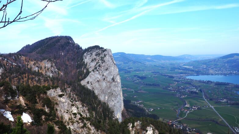 Almkogel, Blick Drachenwand und Klettersteig (Ostgipfel 1060m)