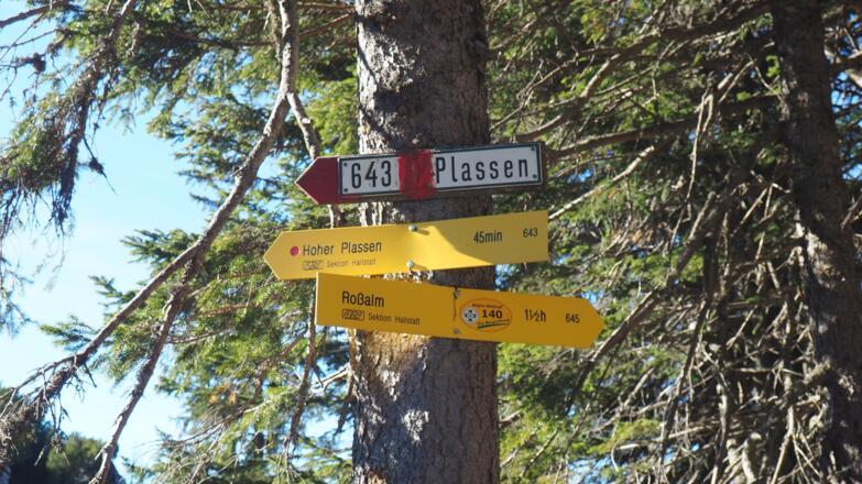 Wegtafel um 1610m, rechts halten