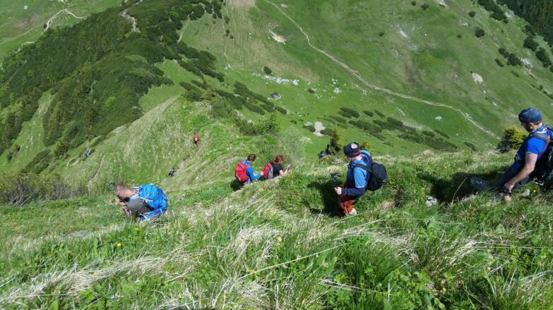 Der steile und ausgesetzte Nordabstieg von der Rotwand