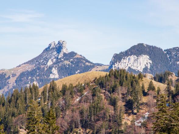 Wie ein Hahnenkamm rangt der Fels aus dem Hügel.