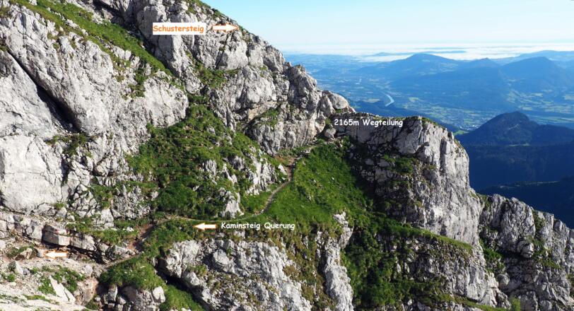 Wegteilung ~2165m (Kaminsteig an, Schustersteig ab).