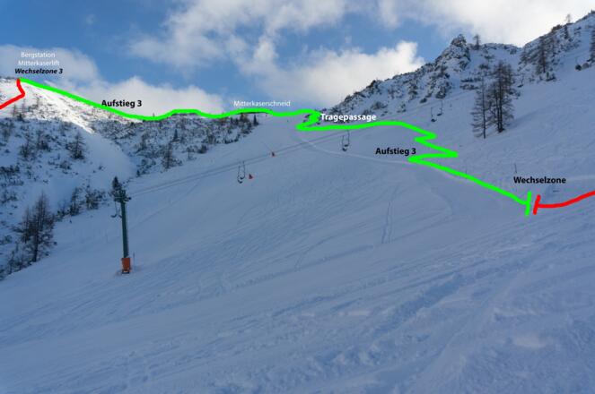 Aufstieg zum Mitterkaserjoch und dem Wechsel am Mitterkaserlift