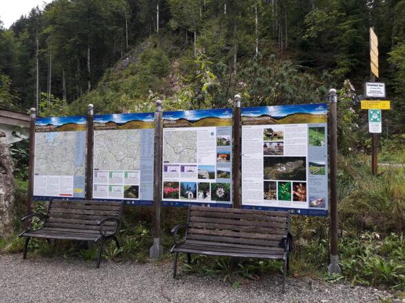 Info-Tafeln am Parkplatz Blindau