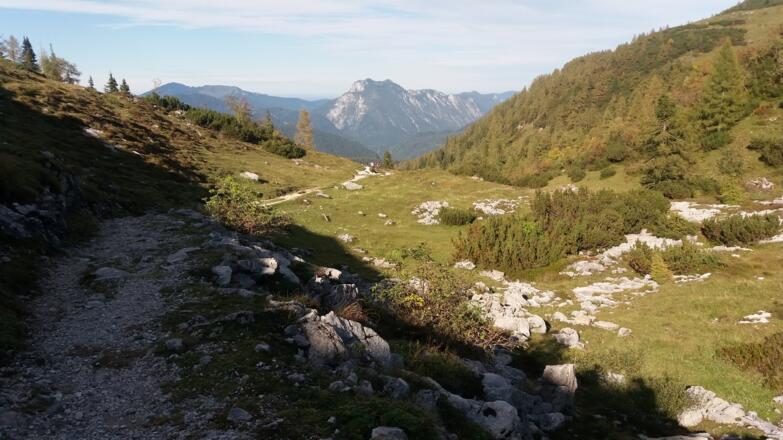 Hier fast ebener Steig hinter der Steinkapelle nach Norden.