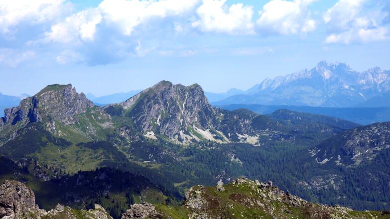 Nordblick über Steinkarlspitze und Faulkogel zur Bischofsmütze