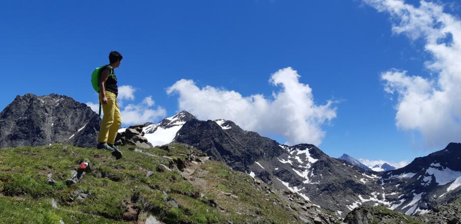 ... den Grat erreicht. Hinten der Breite Grieskogel (3287 m).