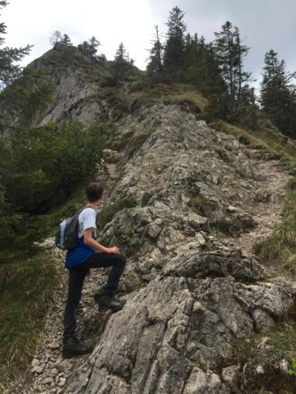 hier geradeaus über die harmlosen Schrofen direkt zum Gipfel