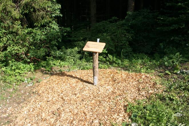 Quiztafel am Rand des Bodenlehrpfades