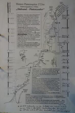 Topo der Route. Im Kletterführer gibt es eine überarbeitete Variante des Topos