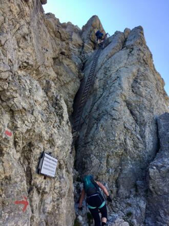 Eine der zahlreichen Leitern im Hindelanger Klettersteig