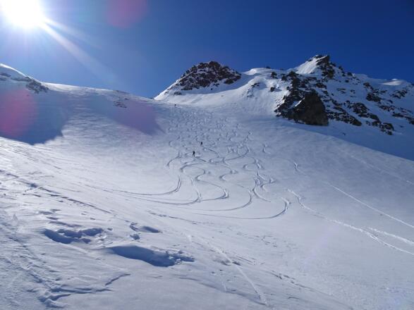 Pulverträume bei der Abfahrt von der Heidelbergerspitze