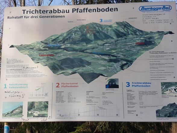 Tafel "Trichterabbau Pfaffenboden" in der Nähe der Abzweigung zum Schinder