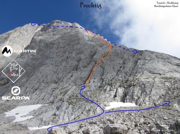 Übersichtsbild der Klettertour Prechtig an der Torsäule (Hochkönig) - Topo