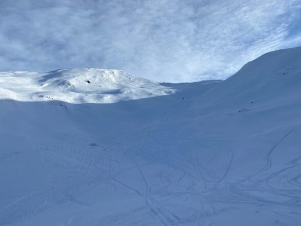 Die Waldgrenze haben wir verlassen und blicken bereits auf die Berghänge unterhalb der Vennspitze.