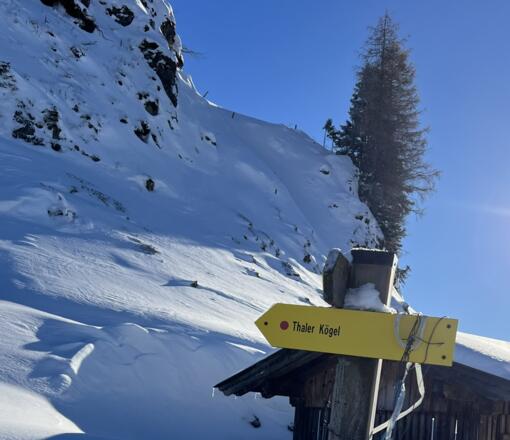 Abzweigung Thaler Kogel Schneeschuhtour Hösljoch