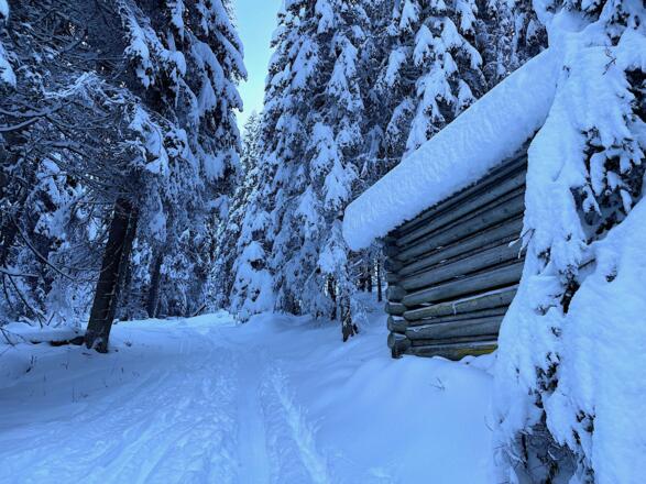 Dabei passiert man einen alten Stadel.