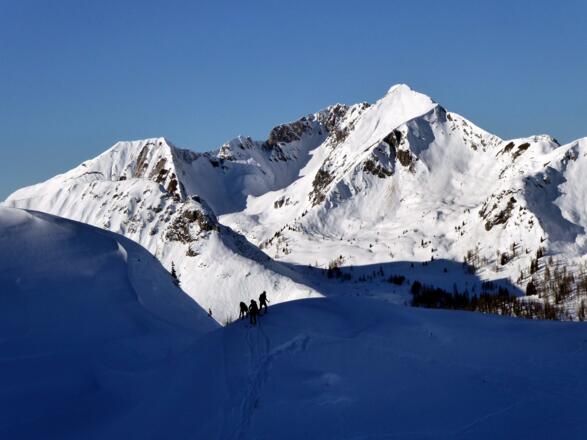 Abfahrt mit Blick auf die mächtige Steinfeldspitze.
