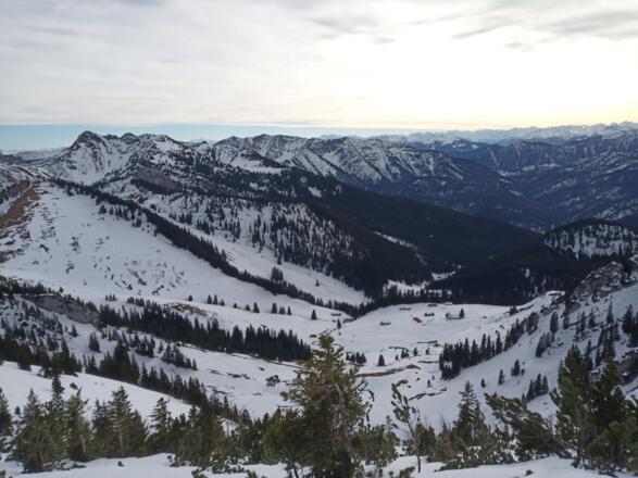 Blick hinunter zu den Schönfeldalmen