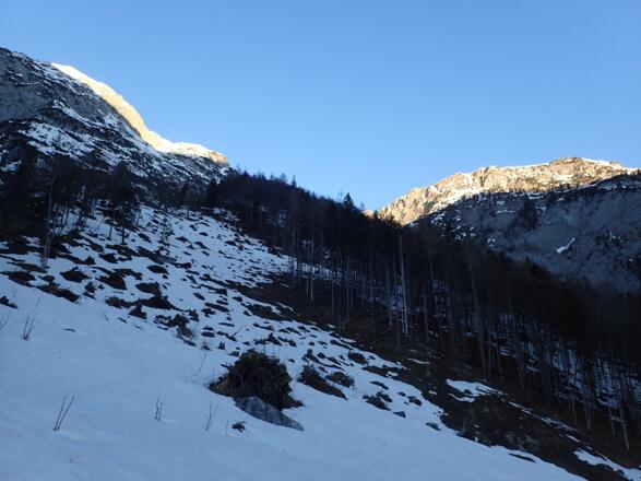 Aufstieg über den Kahlschlag, rechts oben Fillingschneid