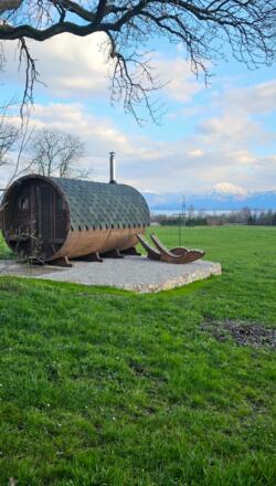 Sauna mit Panoramablick und Holzofenwärme
