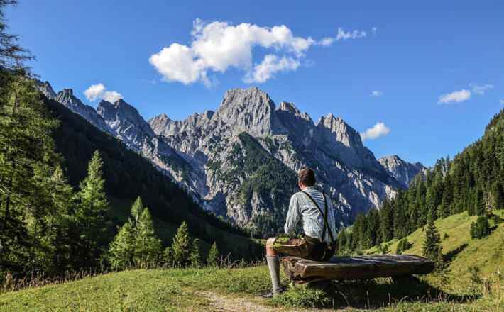 Die "Ramsauer Dolomiten": Aussicht von der Bindalm zu den Mühlsturzhörnern
