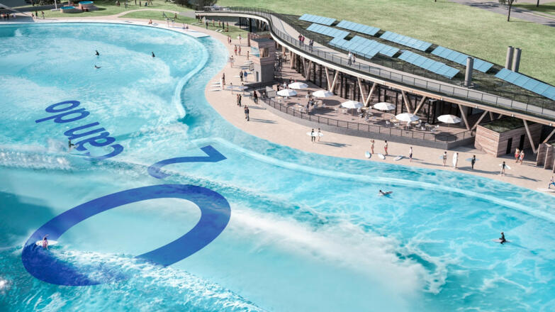 Modellbild Surftown Becken mit Gastrobereich