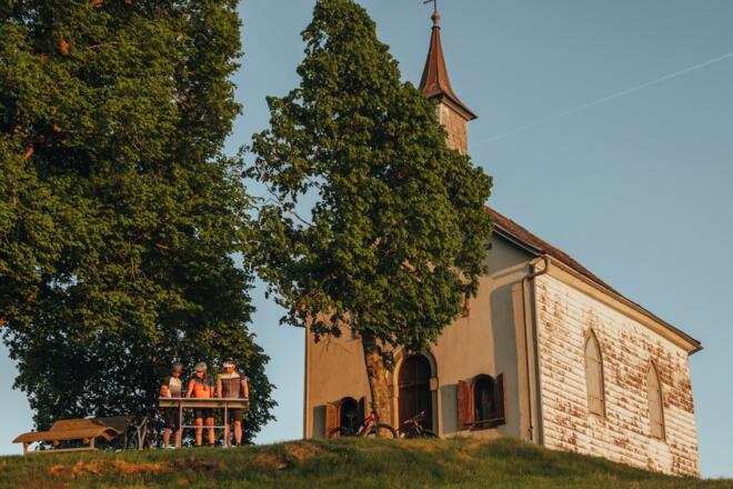 Mountainbiker bei der Mühlholzkapelle