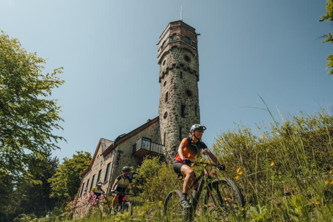 Mountainbiker an der Ameisbergwarte