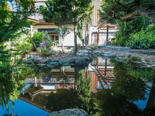 Kleiner Gartenteich vor dem Haus